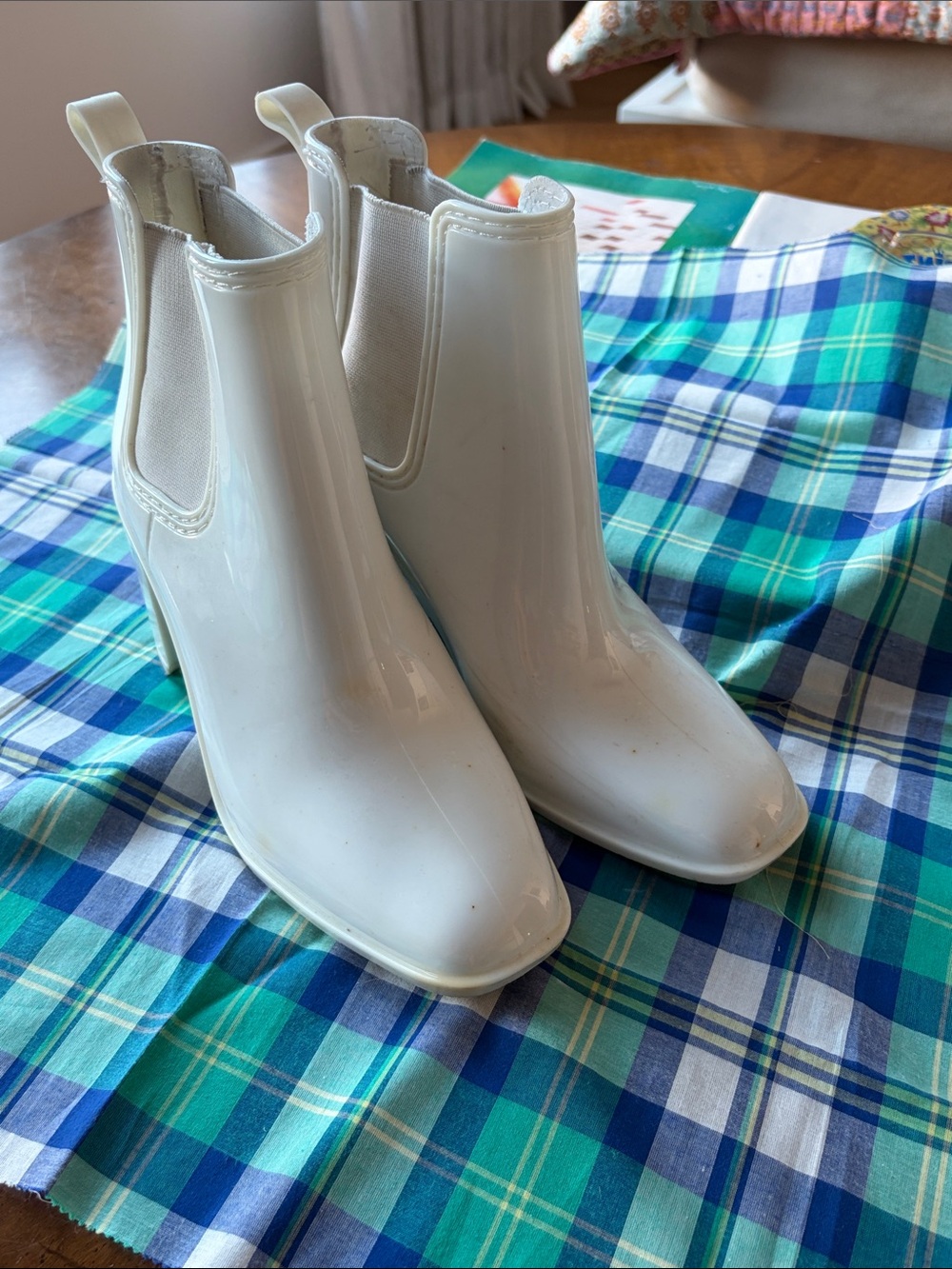 Jeffrey Campbell White Women's Chelsea Ankle Rain Boots - Sleek High Heel - Picture 1 of 4